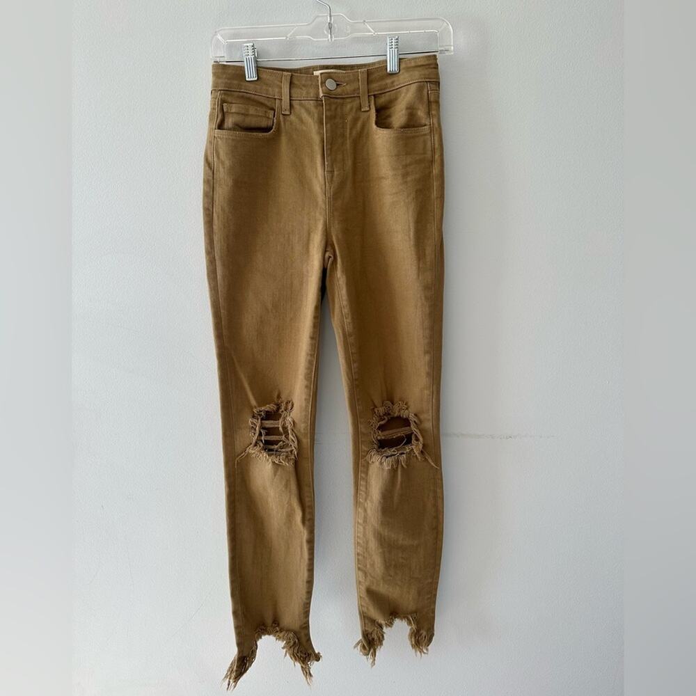 L'agence Jeans Women's 24 Highline High Rise Skinny Ankle Sahara Tan Distressed